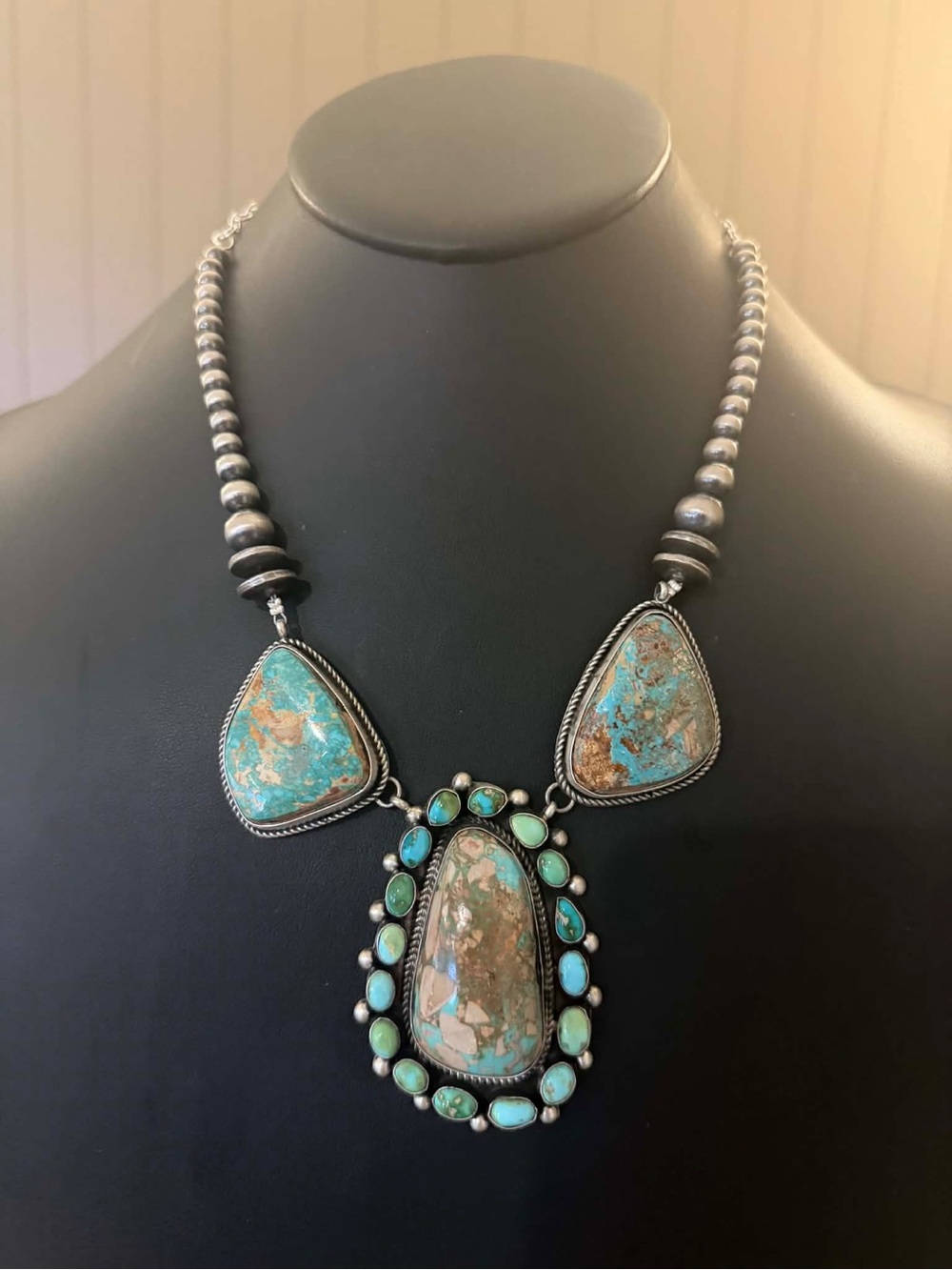 Navajo sterling silver Roystone turquoise necklace KY